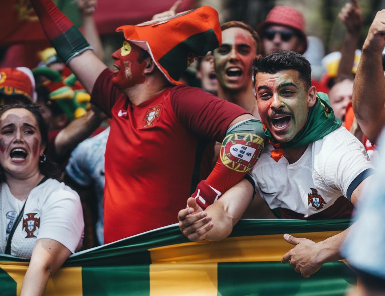 Football fans enjoying World Cup travel experience